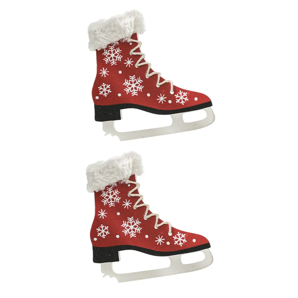 2 Pcs Christmas Shoe Pendant Party Adornments Decorations Hanging Festive Santa Boots Ice Skates Xmas Decorative Wooden Tree