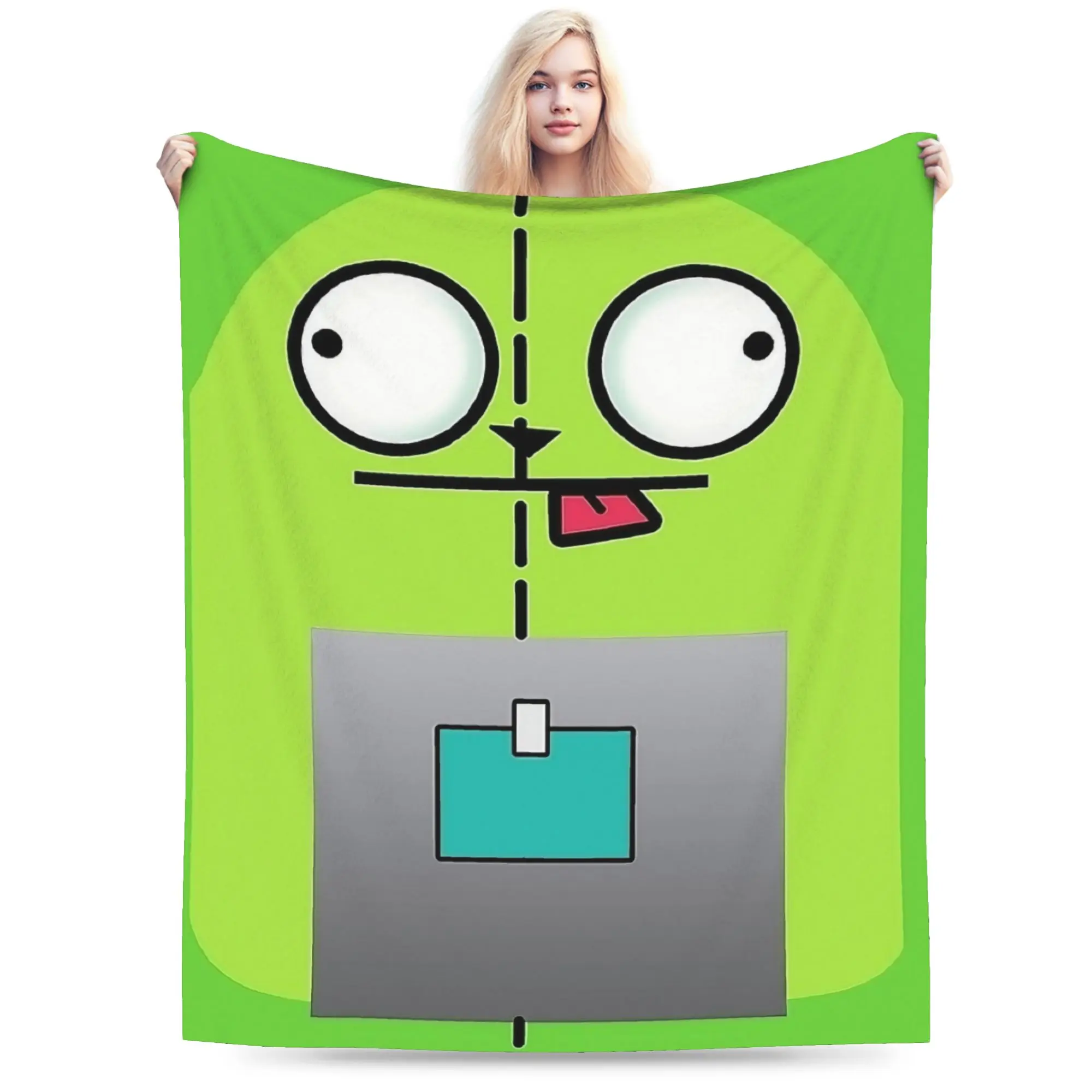 Invaders Zim Cartoon Blanket Fleece  Winter Green Cute Portable Super Warm Throw Blanket for Sofa Outdoor Bedding Throws