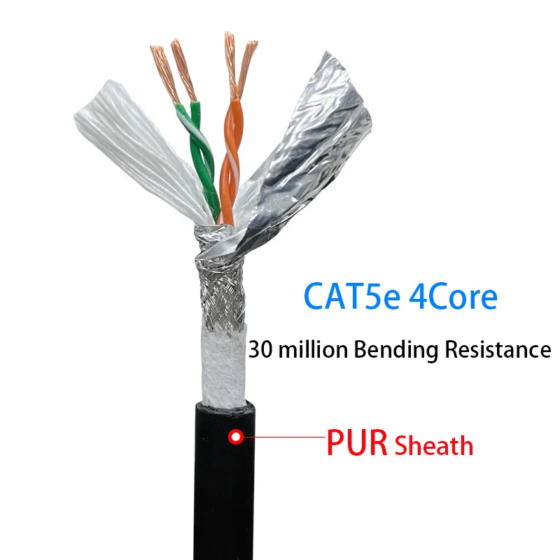 Super CAT5e PUR Cable Industrial Ethernet Cable 4Core 8Core Flexible Network Cable Type of Double Shielded Signal Wire CNC/PC