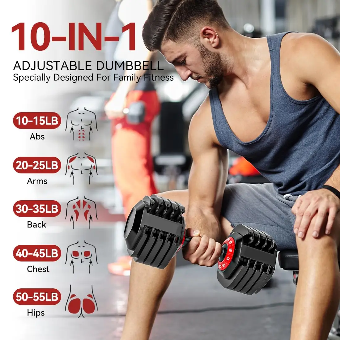 25/55lbs Adjustable Dumbbell Set, 5-in-1 Free Weights, Anti-Slip Handle, Home Gym Equipment, Customized