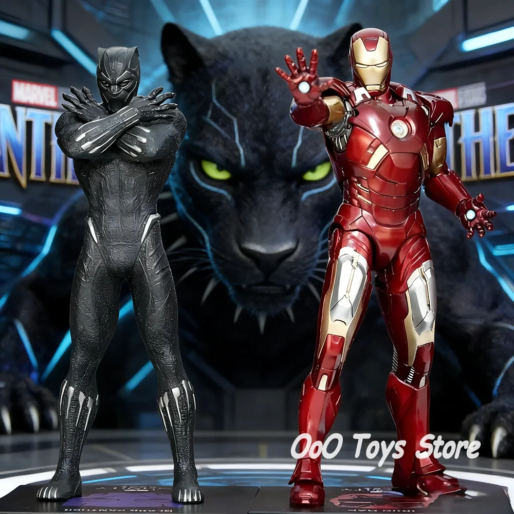 Figura de Anime de 23cm/9.05in dos Vingadores, Pantera Negra e Homem de Ferro, Figuras de Ação, Estátua de PVC, Coleção de Modelos, Brinquedos, Presentes