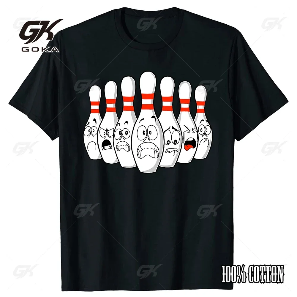 Cartoon Bowling Funny Scared Pins T Shirts Unisex Style Graphic Cotton Streetwear Short Sleeve Bowling Balls Gifts T-shirt Men