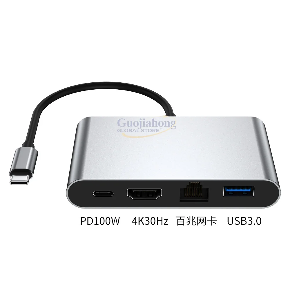 

Cross-border type-c docking station to high definition 4K30Hz network interface card USB3.0 manufacturer wholesale hub3.0 conver