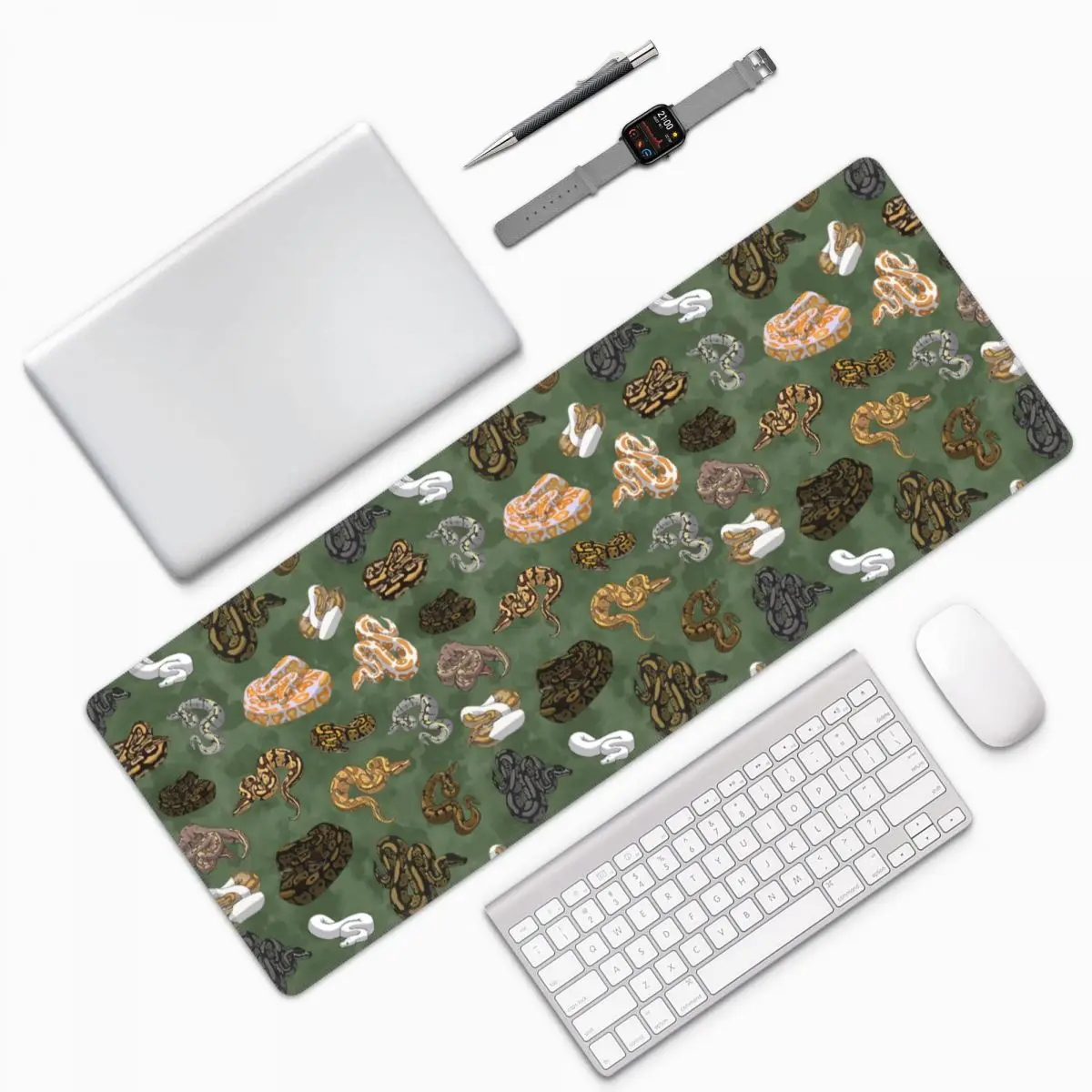 Ball Python Morphs Pattern Moss Green Large Mouse Pad Computer Keyboard Mouse Mat Gaming PC Laptop Desk Mat Table Mats