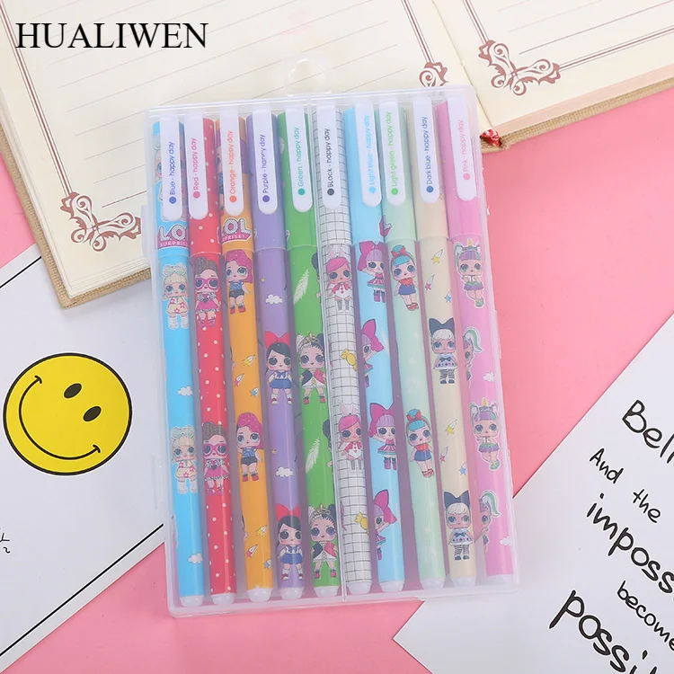 10pcs/set Creative Cute Color Gel Pen 0.38mm Black Ink Kawaii Gel Pen Set For School And Office Writing Stationery