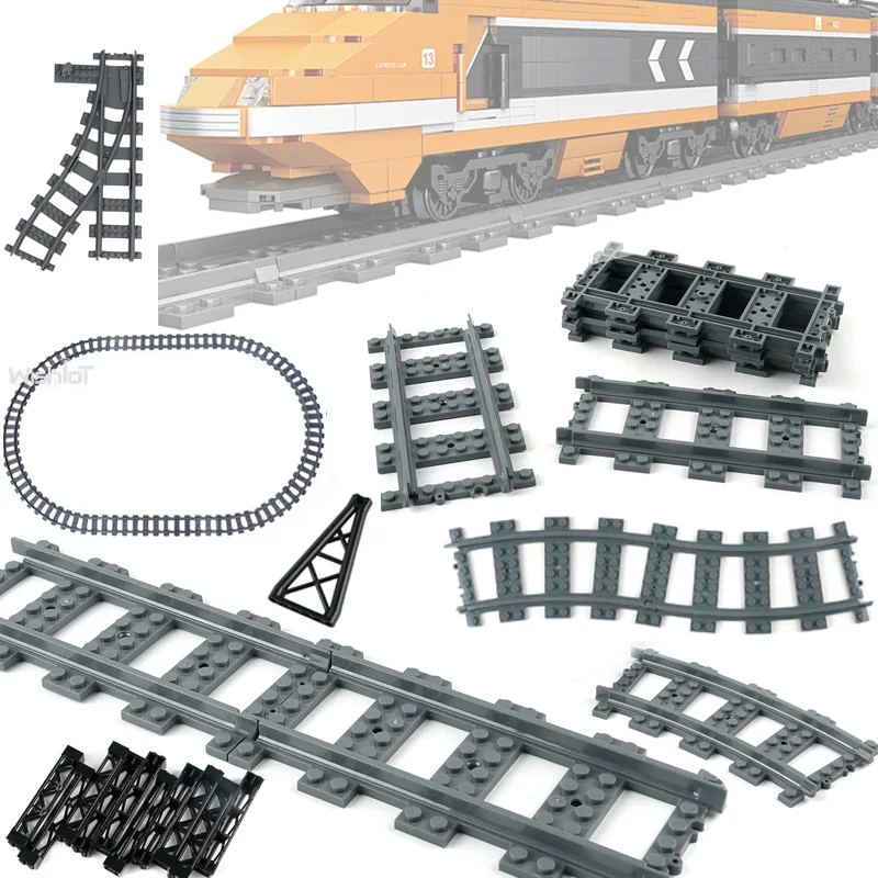 MOC ストレート/カーブレール列車線路モデルビルディングブロックパーツ列車鉄道 DIY 53400/53401 おもちゃ組み立て済み小さなレンガ