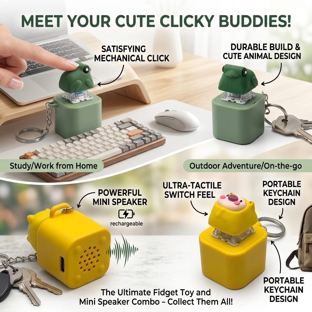 Duck Frog Keyboard Fidget Toys Keychain Finger Button Clicker Decompression Toys with Colorful Lights Rechargeable Ornament