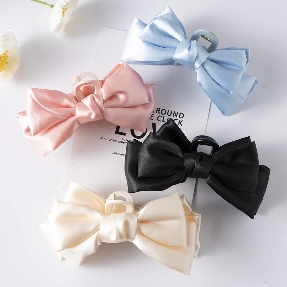 Large Bow Hair Claws Clip Hairpin Shark Claw Hair Clips Solid Bowknot Barrettes for Ponytail Women Hair Accessories Headbands