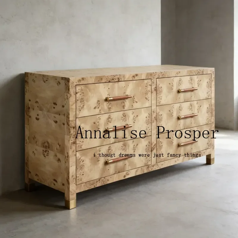 Retro Solid Wood Six Drawer Cabinet Tree Rum Pattern Storage Locker for Living Room Dining Room Entryway Wall Sideboard