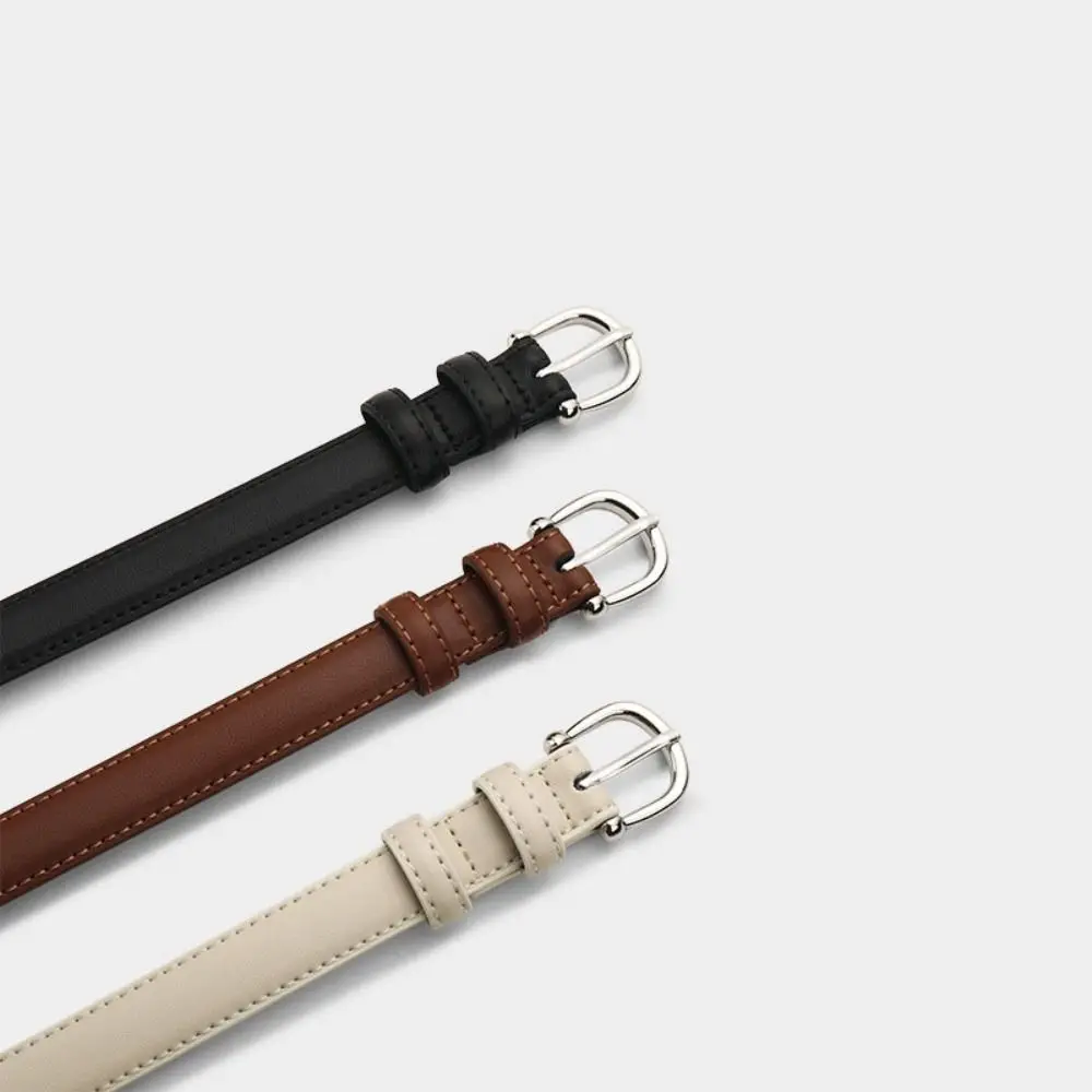 합금 버클 가죽 패션 벨트 스트랩 조절 가능한 PU 가죽 허리 벨트 슬림 심플 한국 스타일 허리띠 스파이시 걸