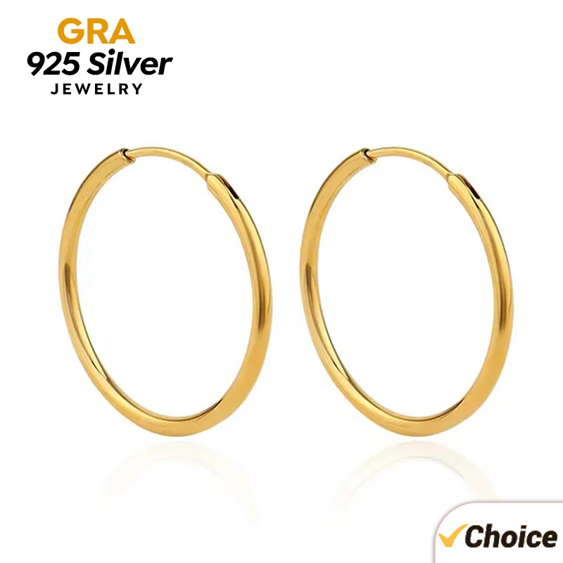 GRA Original 925 Sterling Silver 10MM 20MM Wire Diameter Large Round Hoop Earrings for Women Trendy High Quality Fine Jewelry