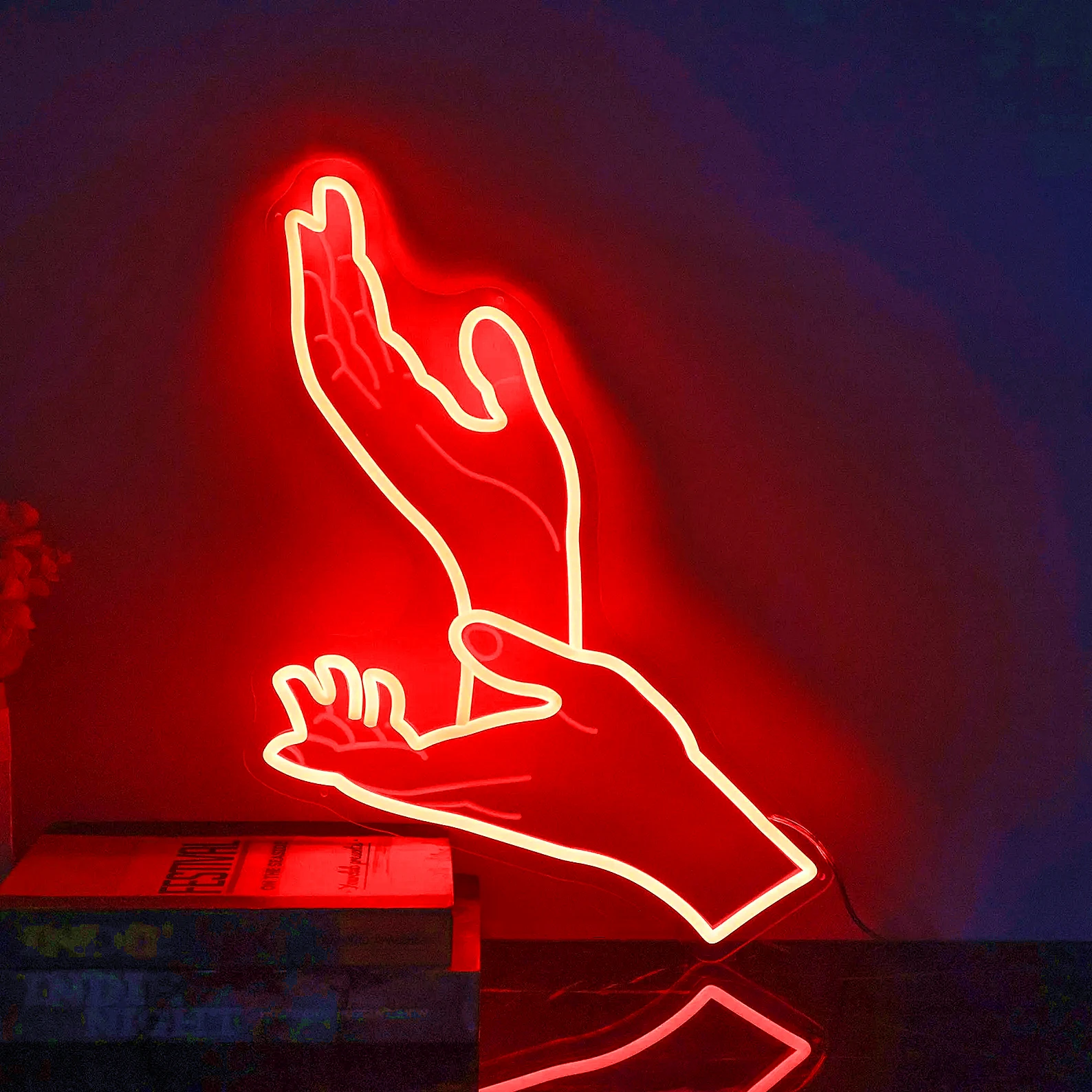 في الوقت المناسب الأيدي النيون، التوأم قمم مستوحاة بقيادة ضوء النيون، هدية لمحبي الخيال العلمي، غرفة نوم جدار ديكور فني ديكور المنزل الداخلي #4