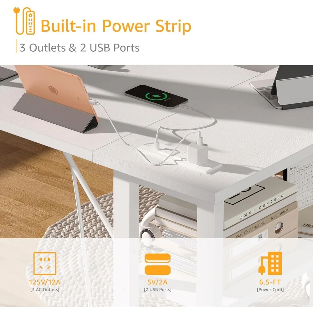 L Shaped Computer Desk with Power Outlet Shelves, 40 Inch Small Corner Desk for Small Space Home Office, Study Work PC Desks