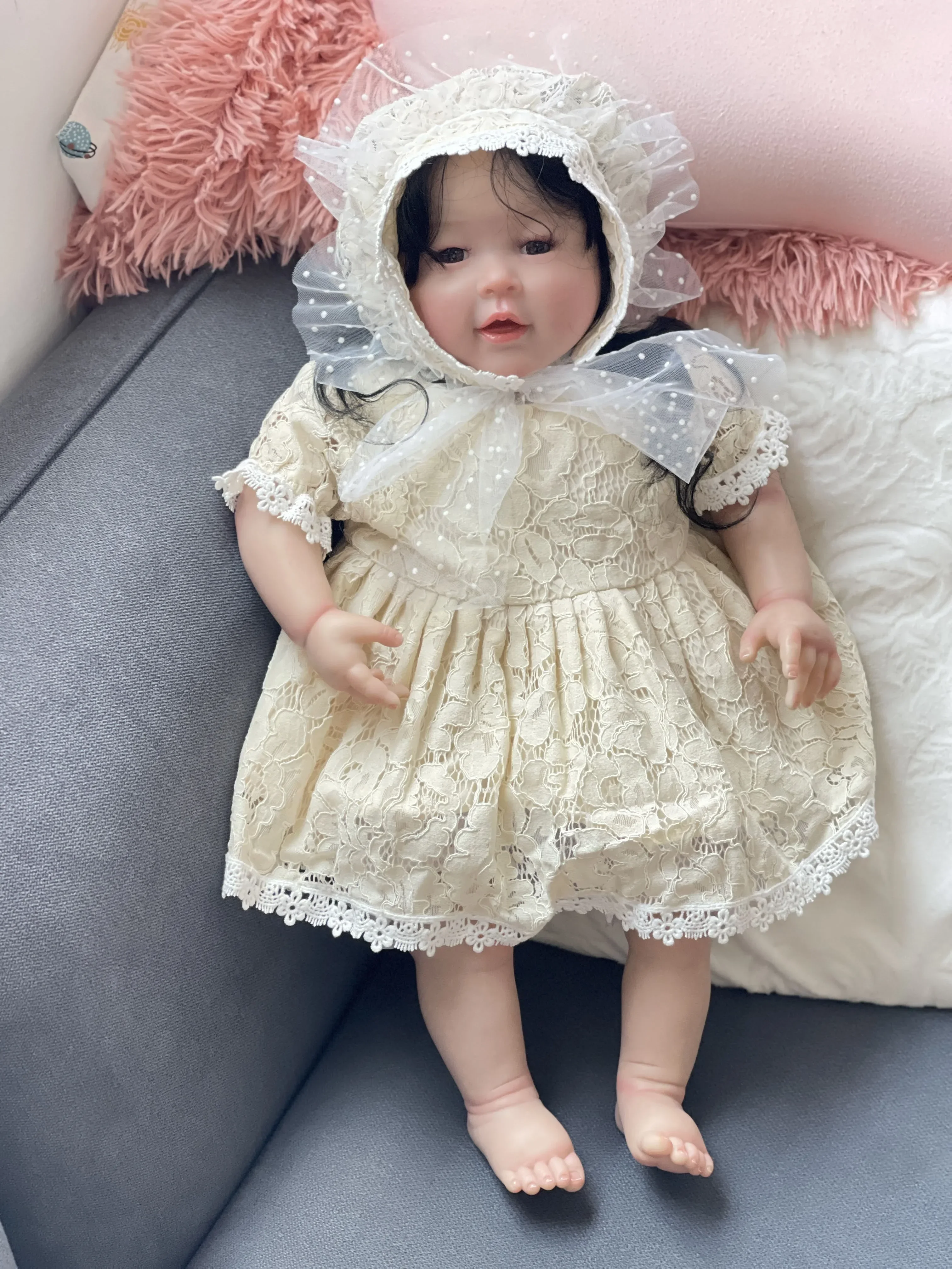 24Inch Meilien Princess Girl Cotton Body Doll Lifelike Soft Touch 3d Skin Art Doll with Hand Root Hair