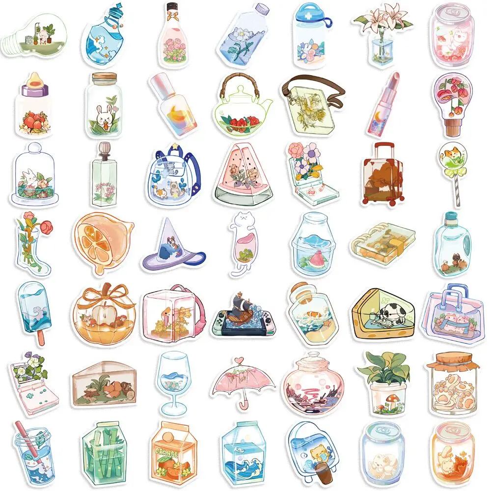 10/50pcs Ins Cute Summer Drink Bottle World Stickers Aesthetic DIY Skateboard Phone Luggage Graffiti Girl Gradient Sticker Toy