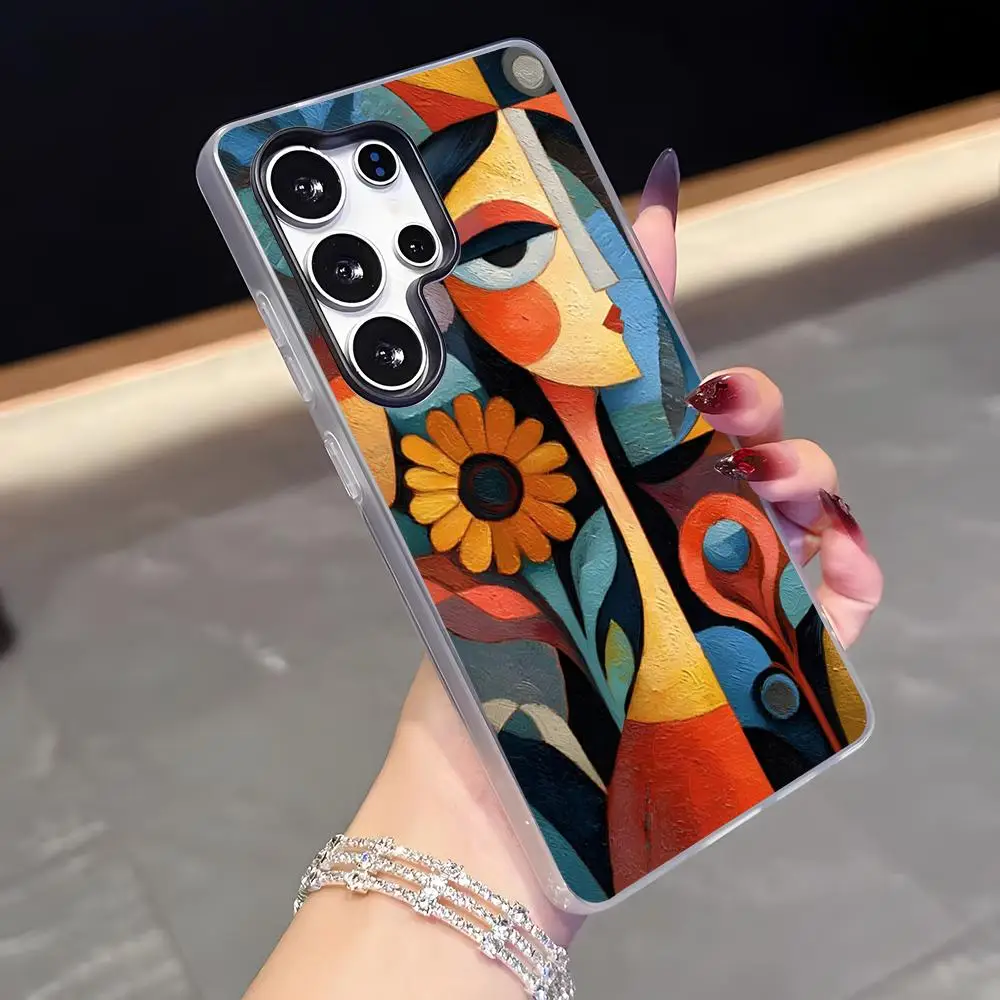 P-Picasso Abstract Art Phone Case For Samsung S26 S25 Plus S24 Plus S22 Ultra S23 FE S21 Plus S21 Ultra Jelly Cover