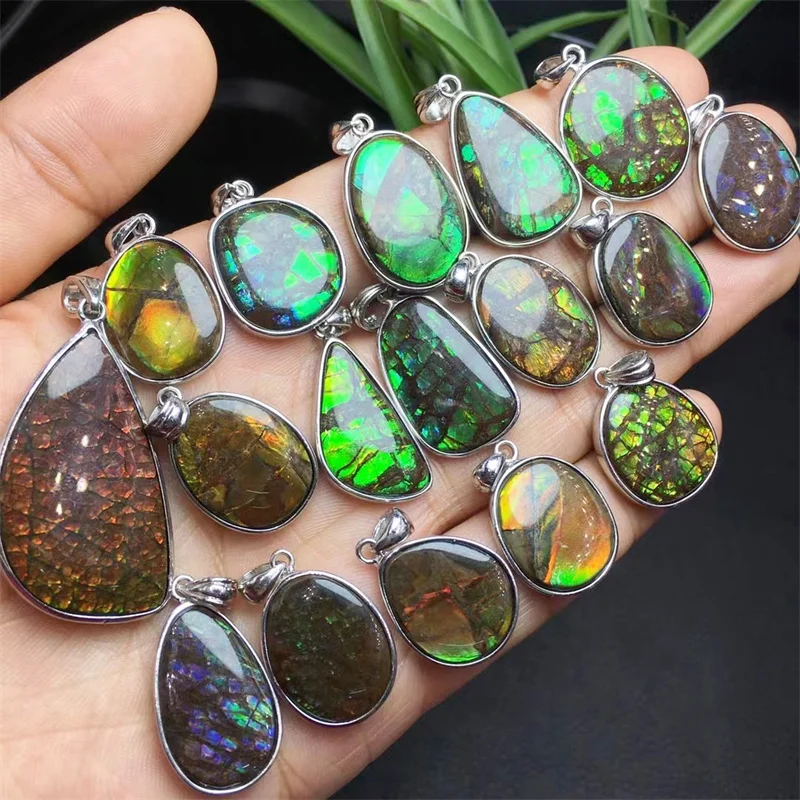 S925 Natural Ammolite Pendant  Women Men Sugilite Pendant Necklace Healing Fengshui Jewelry 1pcs