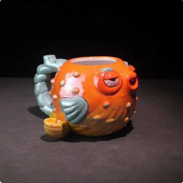 600ml Ceramic Tiki Pufferfish Shaped Cocktail Glass with Ventilation Hole Funny Hawaiian Tropical Party Cup for Bar Decor view 6
