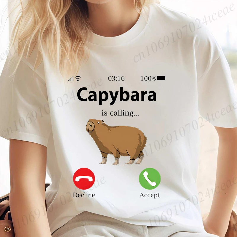 Capybara Is Calling Tees Funny Capibara Rodent Animal Lover Humor T-Shirts Women Men Kids Summer Casual O-Neck Short Sleeve Tops