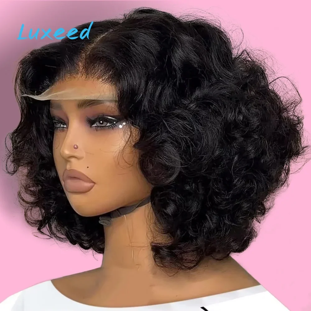

250% Body Wave 4x4 Lace Frontal Short Bob Wig 100% Human Hair Loose Wavy 13x4 Transparent Lace Front Wigs For Women Remy Black