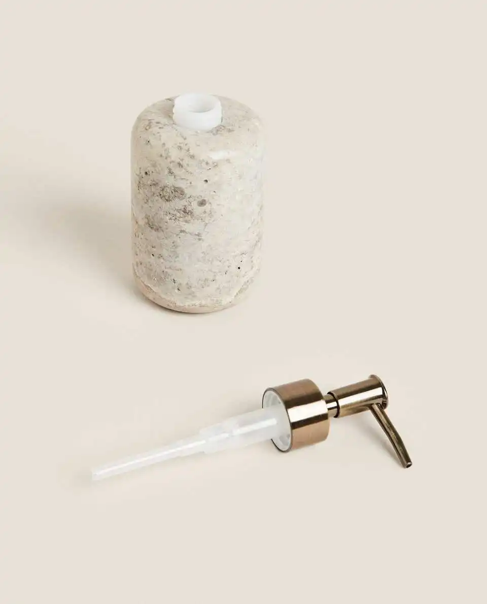 stonekocc Travertine Marble Stone Refillable Bathroom Liquid Dispenser Lotions Soap Container With Stainless Steel Pump Heads