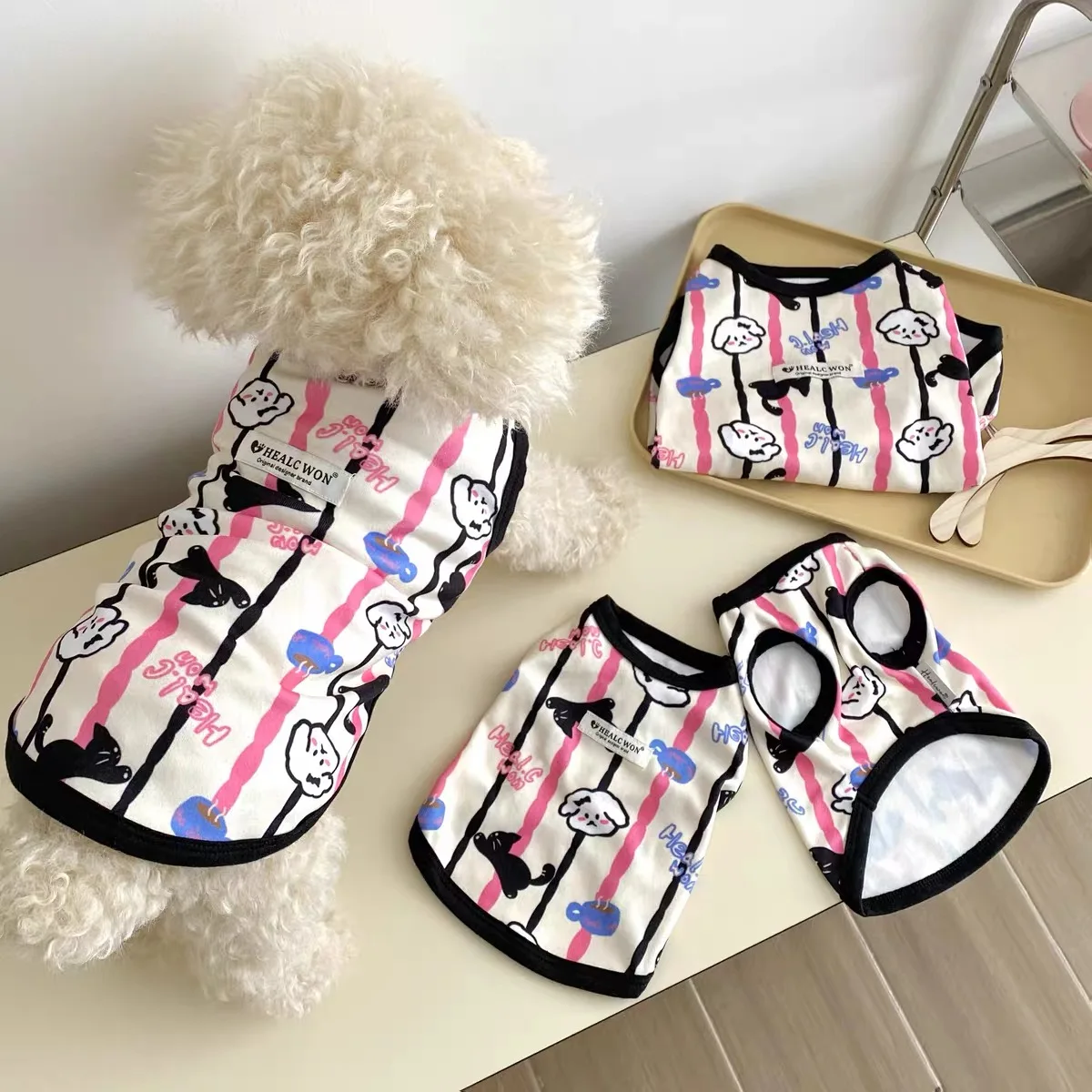 2024 Dog Clothes Cat Clothing Pet Cute Printing  Clothes for Cats Puppy Yorkshire Teddy Vest Dog Accessories Pet Supplier