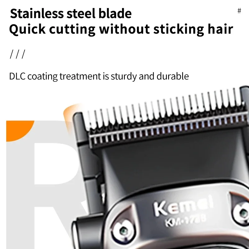 Kemei 1726 Professional Hair Clipper Cordless Trimmer DLC Blade 10000RPM 12W Magnetic Vector Motor Hair Cutting Machine for Men