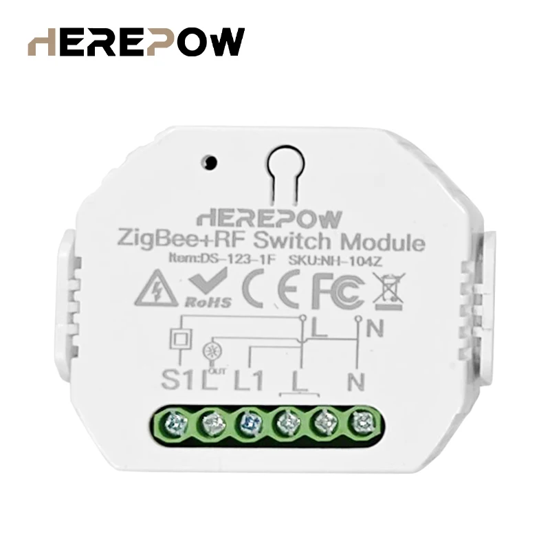 Herepow Zigbee 스마트 제어 스위치, 다중 비간섭 컨트롤러 모드, 단일 회로, 온오프 장치, 지능형 스위치