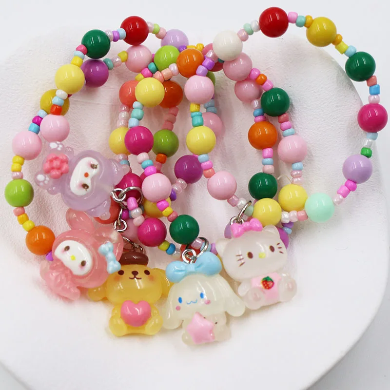 Hot sales Elastic colored rope dopamine cartoon animal resin bracelet for girls children birthday party jewelry friendship gifts