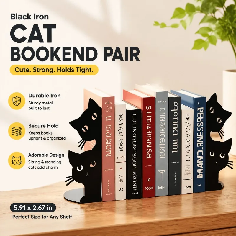 Creative Lovely Cat Bookend Decorative Desktop Ornament Household Tabletop Statue Stable Book Support Cute Animal Figurine