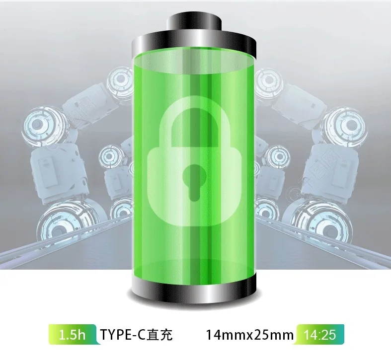 Batería de litio recargable por USB, dispositivo PLC de carga a través del cable de carga tipo c, 3,7 V, 300mAh, 14250