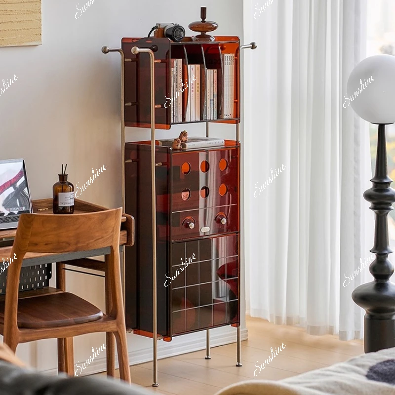 Acrylic medieval style living room sofa side cabinet decorative magazine shelf bookcase display locker