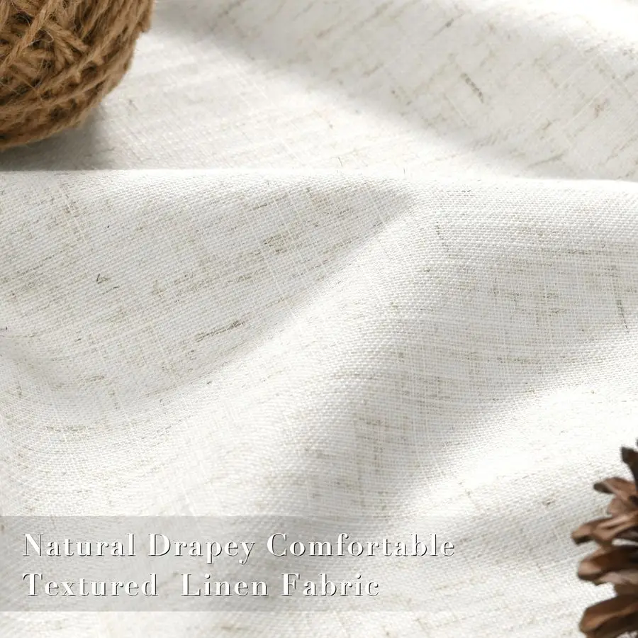 Cortinas de Linho Bege Natural com Pregas Plissadas, 84 Polegadas de Comprimento, 2 Painéis, 100% Opacas, Estilo Boho Neutro Creme