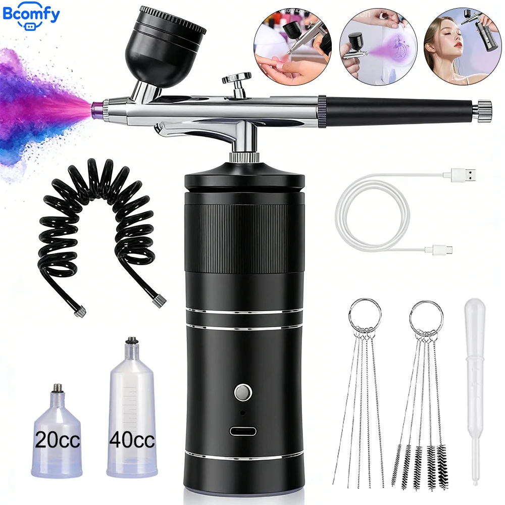 

Аэрограф с компрессором, мини-аэрограф для нейл-арта, тату, макияжа, украшения тортов, кислородный аппарат для глубокого увлажнения, перезаряжаемый распылитель