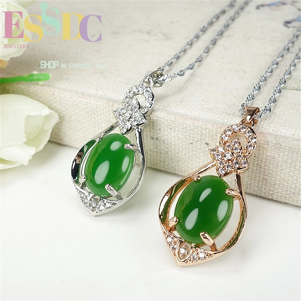 Natural Hotan Jade Water Drop Shaped Egg Noodle Spinach Green Pendant Fashion Simple Women's Collar Chain Ethnic Style Exquisite