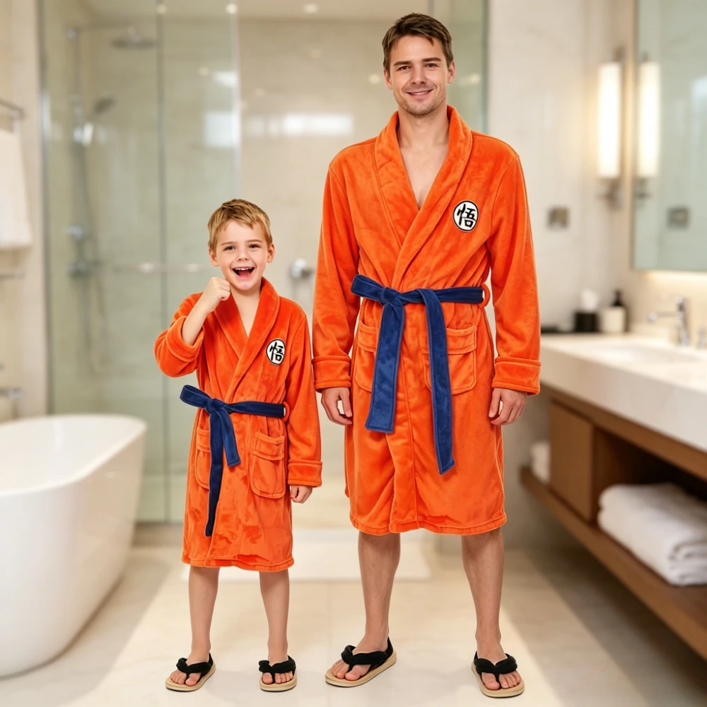 Albornoz de Franela de Dragon Ball Goku para Adultos y Niños, Toalla de Playa Naranja, Bata de Cosplay, Ropa de Dormir Cálida para Niños, Bata de Noche para Baño y Spa