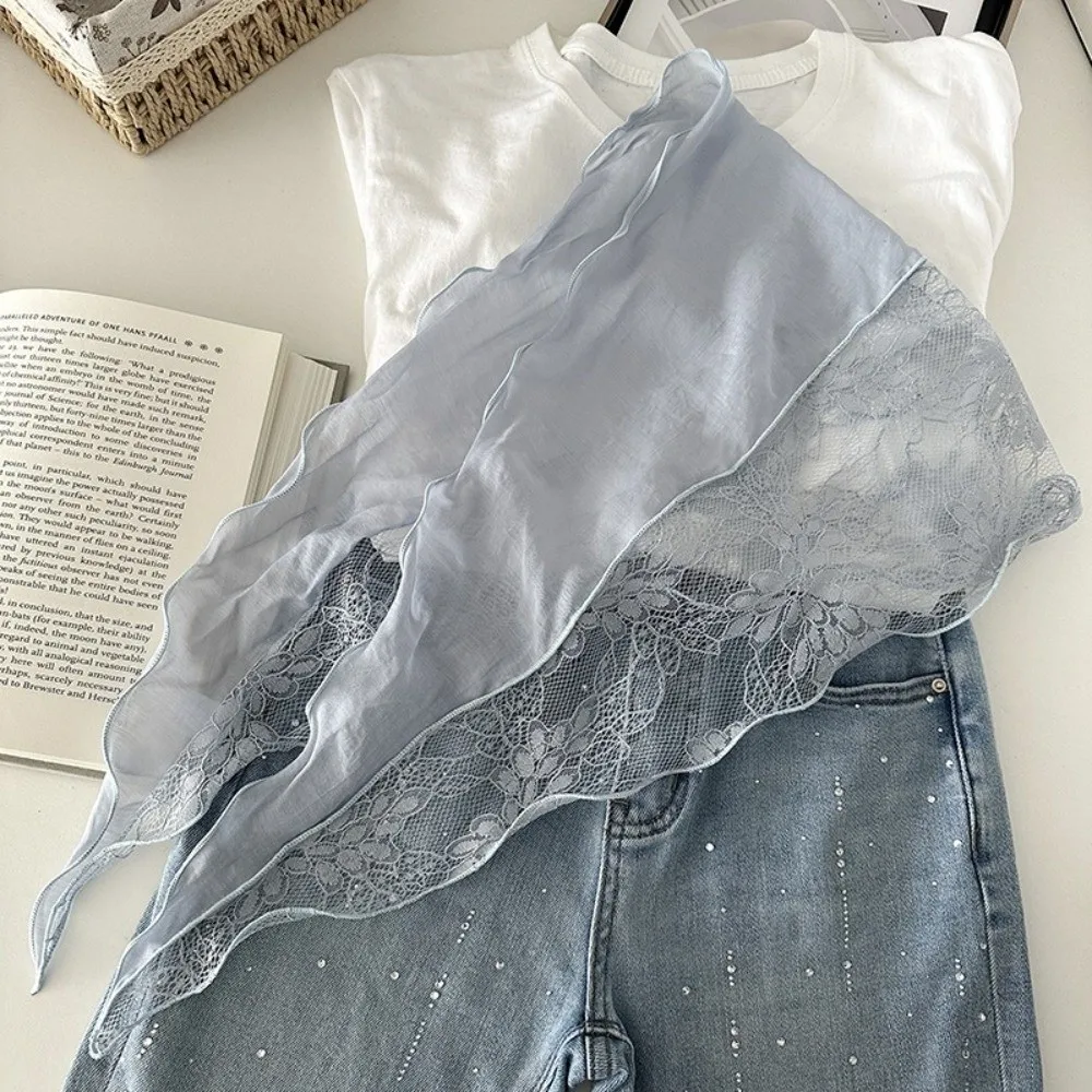 Elegant Breathable Triangle Scarf Sunscreen Lightweight Lace Headband Pastoral Style with Lace Skirt Curtain Outdoor