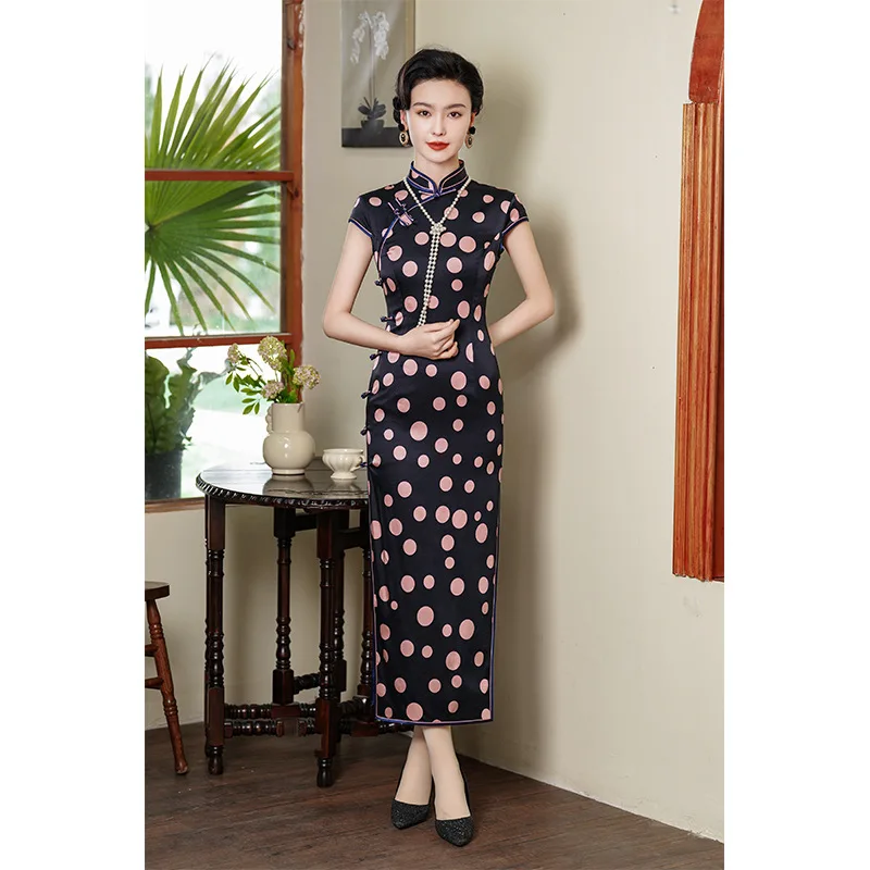 High Quality 2024 Summer New National Style Cheongsam Women's Real Silk Cheongsam