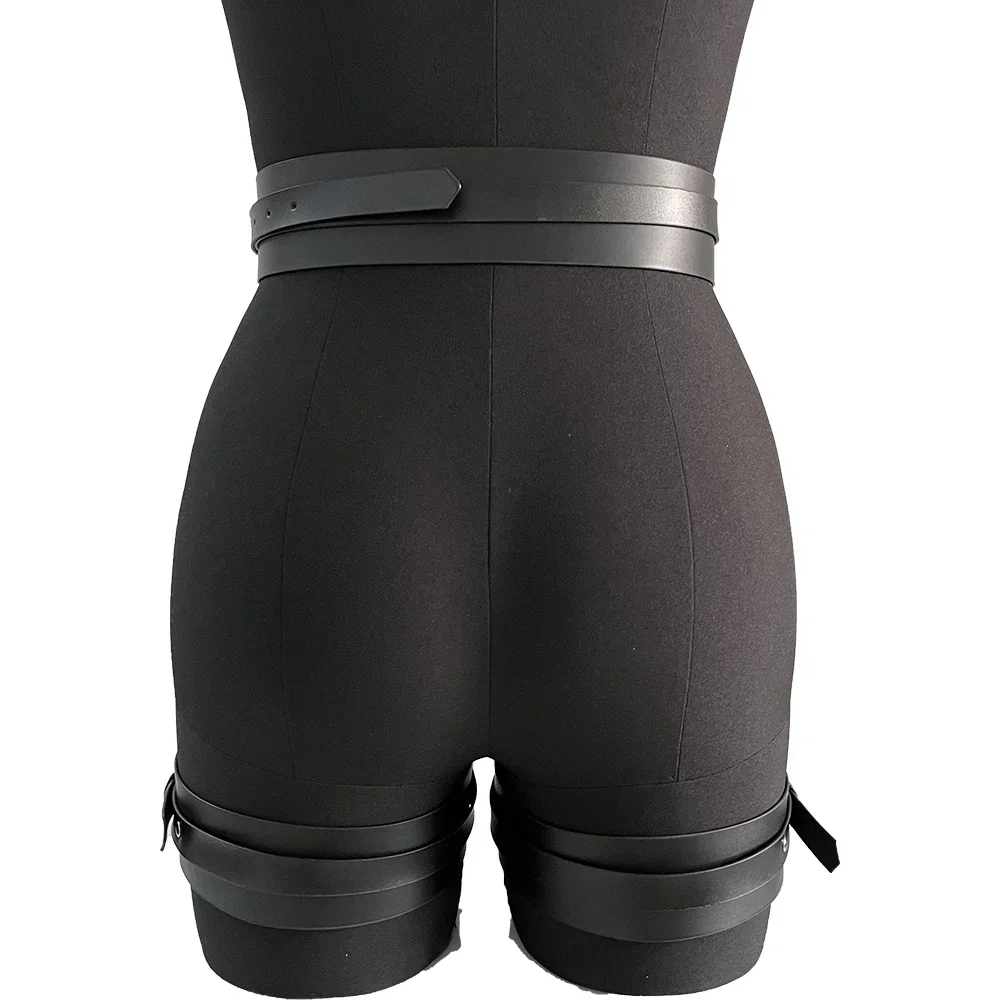 المرأة مثير الفخذ الرباط ملابس داخلية نسائية من الجلد السيف حزام عالية الخصر جوارب عبودية الساق تسخير القوطية الوثن الهذيان مهرجان الزي #6