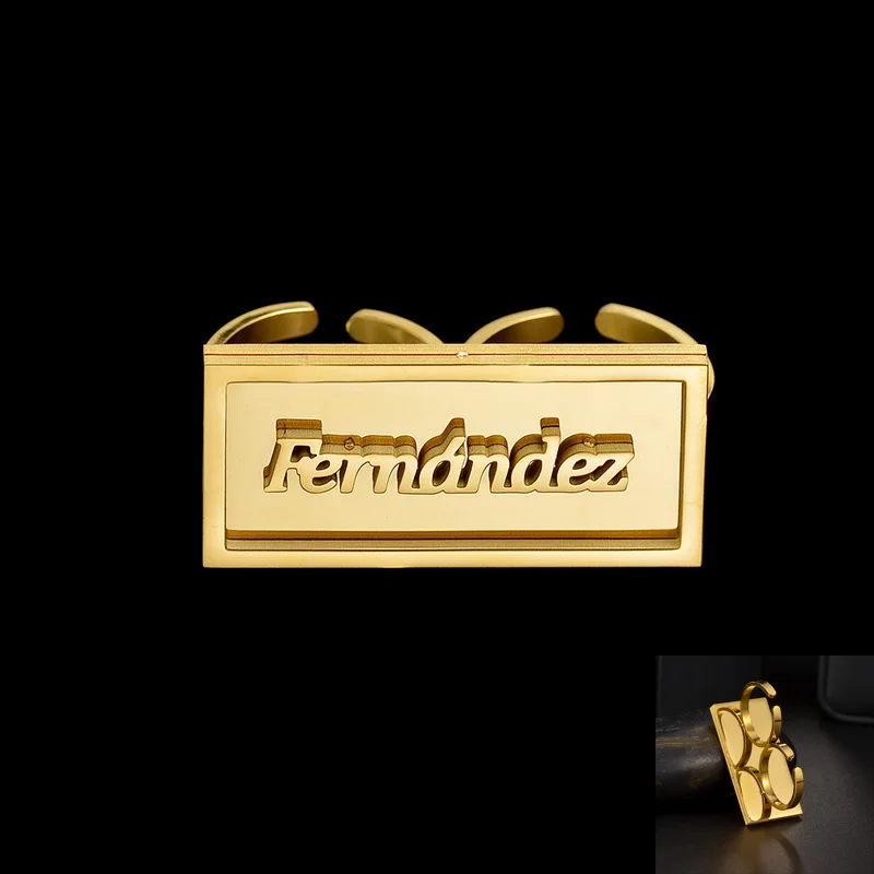 Custom Name Stainless Steel Personalized Double Thick Plated Adjustable Rings Necklace Brooch For Men Women Jewelry Set Gifts
