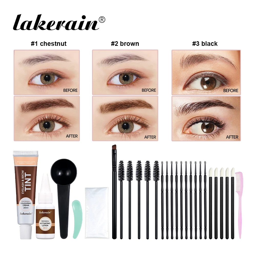 Long-Lasting 2-in-1 Eyelash & Brow Tint Kit 3 Shades Chestnut Brown Black Natural Safe Quick Easy Semi-Permanent DIY Eye Make Up