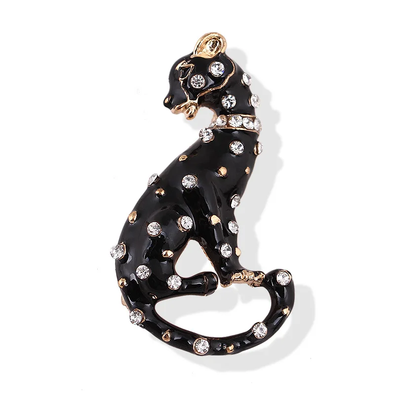 Enamel Leopard Brooches For Women Men White Black Run Fast Wild Animal Party Causal Clothing Suit Coat Accesories Jewelry Gifts