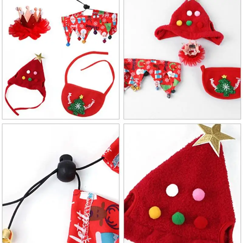 Christmas Cat Outfit Set 4 PCS Pet Clothing Dog Outfits Cat Costume Funny Cute Costume Suit Christmas Hats And Hair Clips For