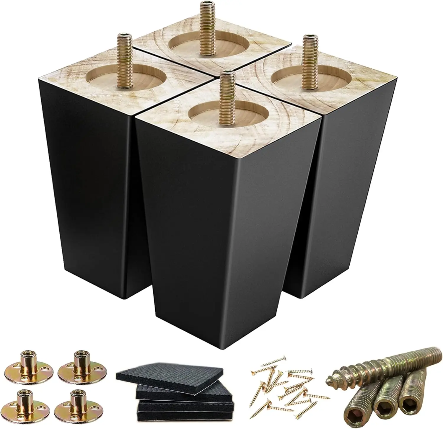 

Wood Furniture Legs, 5 Inch Sofa Legs Pack of 4, Square Couch Feet for Dresser, Sideboard, Recliner
