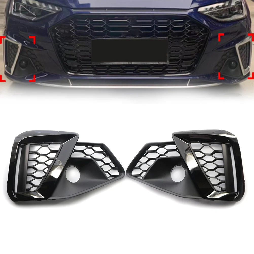 

2Pcs Gloss Black Car Front Bumper Fog Light Grille Grill For Audi A4L S-Line 2020 2021 2022 Only For Sport Version