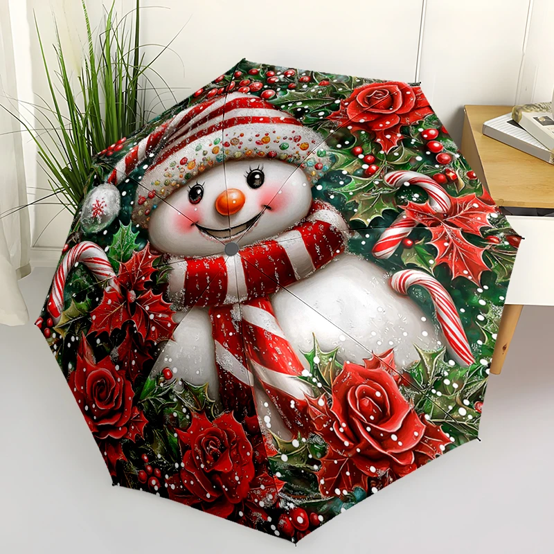 

Christmas Folding Umbrella - Stylish Automatic Opening Design 8 Iron Ribs Plastic Handle Foldable Parasol Perfect Christmas Gift