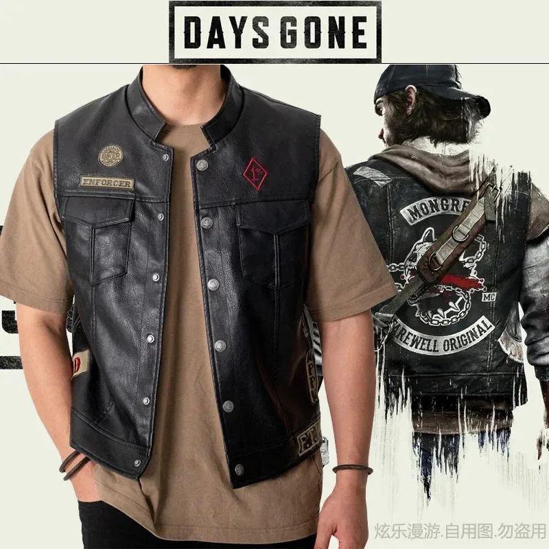

2025 12 Daysgone Deacon St John Cosplay Waistcoat Black Embroidery Casual Faux Leather Vest