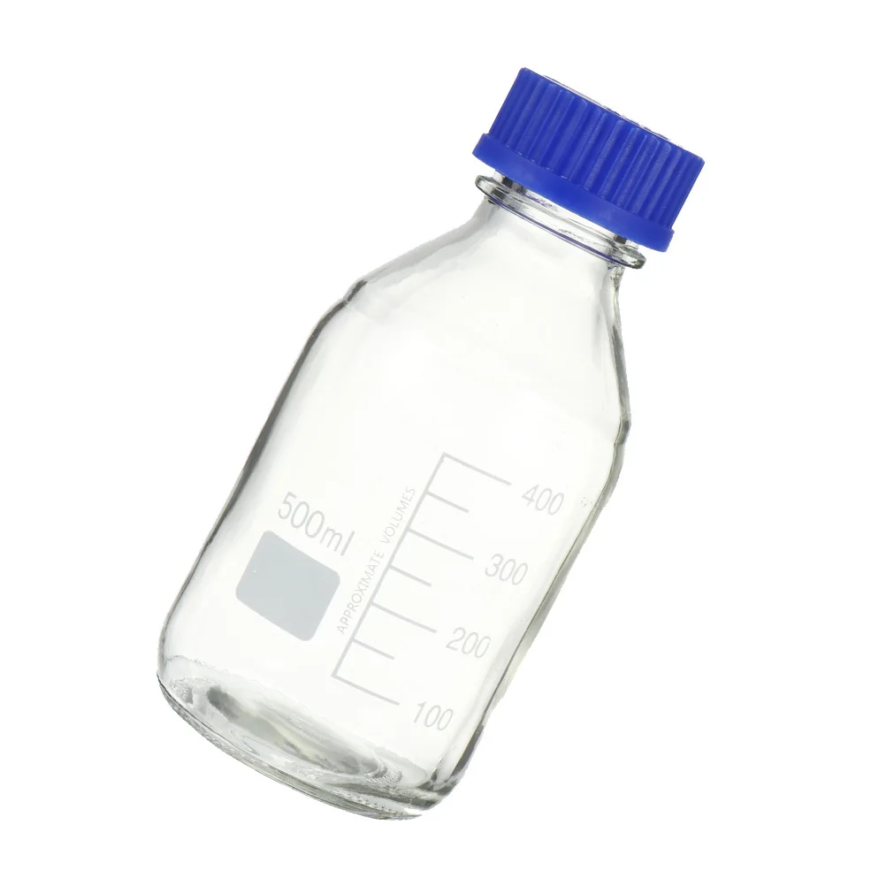 1Pcs Glass Reagent Bottle Chemical 500ml Laboratory Sample Sealing Bottle Stable Base Clear Scale Line Reagent Bottles