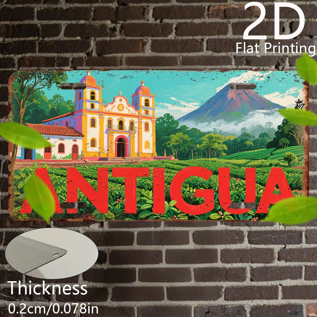 Vintage Antigua Guatemala License Plate Wall - Retro Colonial Spanish Caribbean Architecture Plaque, 15.24Cm X 30.48Cm Sign for