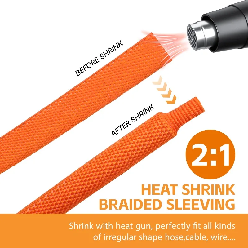 3/5M Orange PET Braided Cable Sleeve 4-30mm Heat Shrink Tube Insulation Flam Retardant Protection Wrap Sheath Wire Organizer